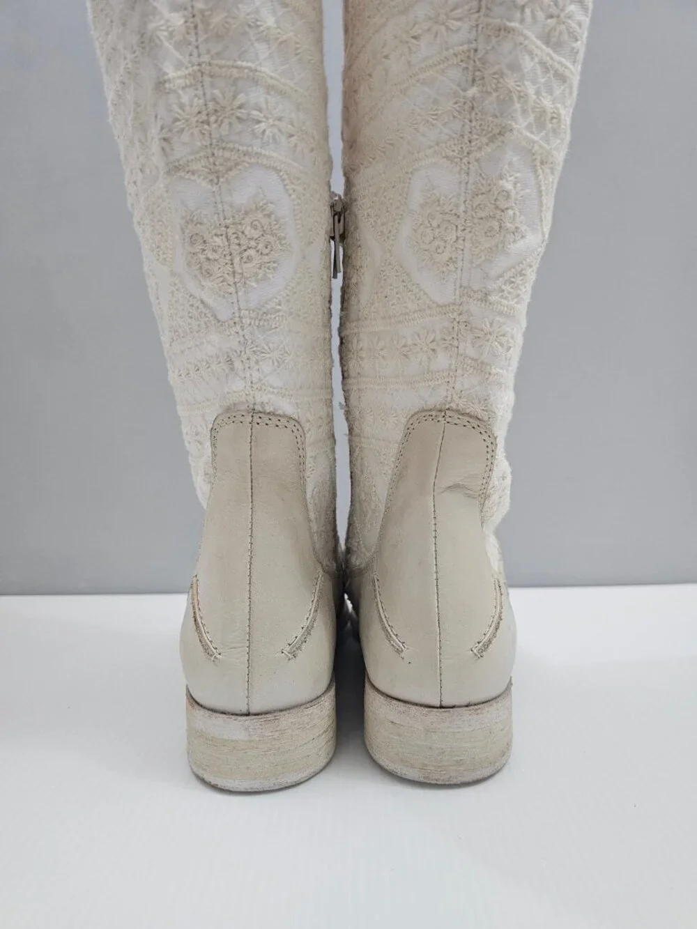 Free People Bren Knee High Boot Womens EU 36 Cream Embroidered Boho Slouchy